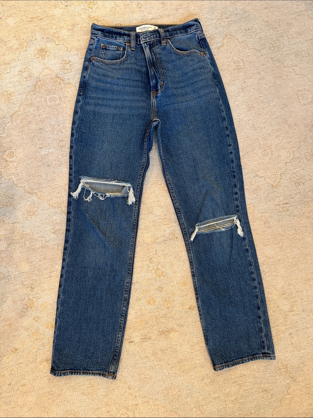 Abercrombie & Fitch Dark Blue Straight-Leg Distressed Jeans